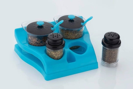 Plastic Multi Purpose Aachar Pickle Container/Chutney/Mukhwas Tray/Masala Tray/Dining Spice Stand (Set of 4 Jar, 2 Spoon, 1 Tray,)
