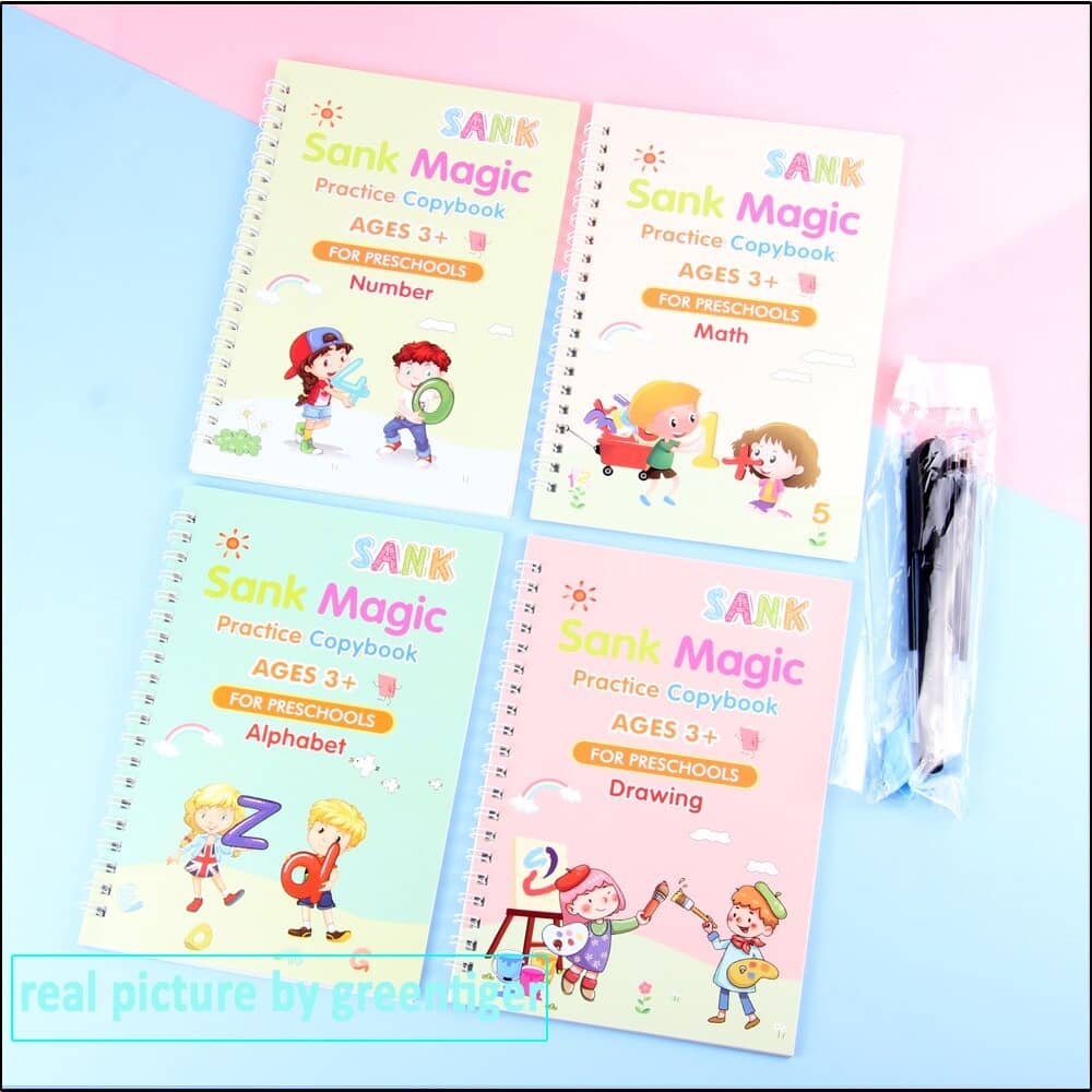 4 Magic Reusable Copybook Handwriting Books for Kids - 10 Refills