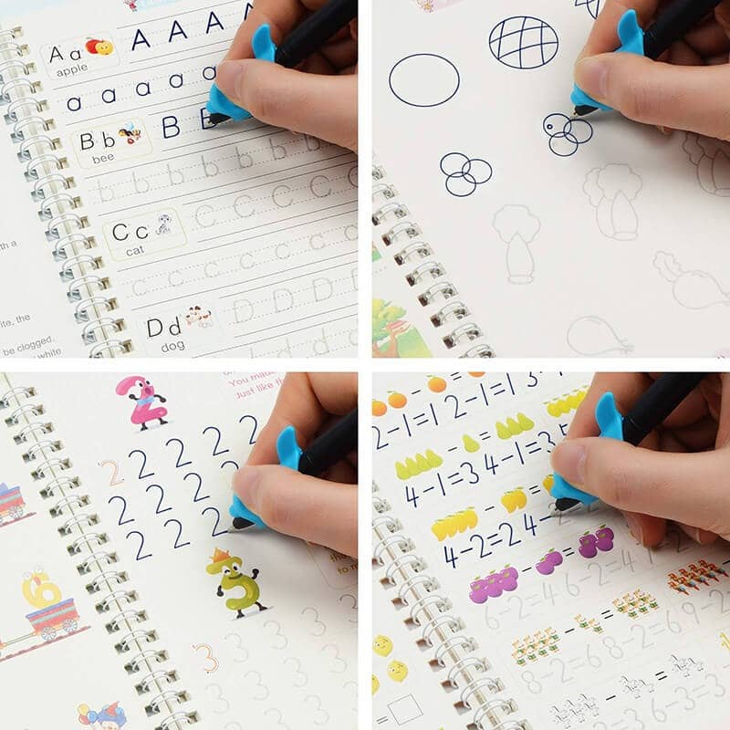 4 Magic Reusable Copybook Handwriting Books for Kids - 10 Refills